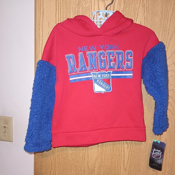 NEW NHL New York Rangers Toddler Faux Fur Long Sleeve Hooded Sweatshirt 2T - Picture 1 of 5